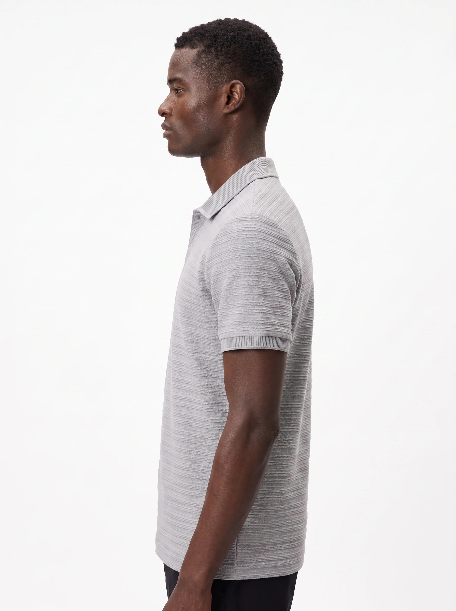COOL GREY TONAL HORIZONTAL STRIPE OPEN-COLLAR POLO S27