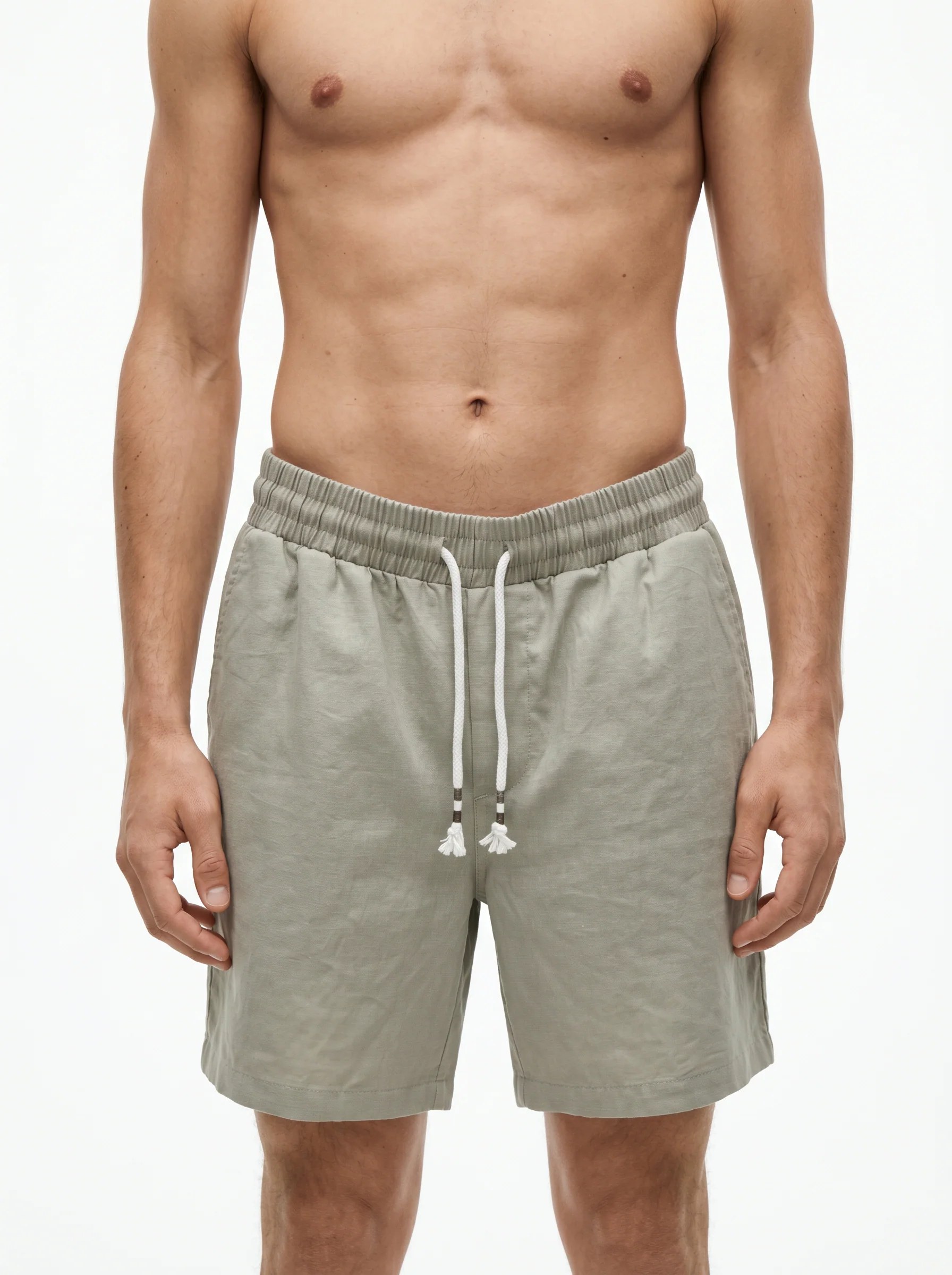 SAGE GREY LINEN-COTTON RELAXED SHORTS S27