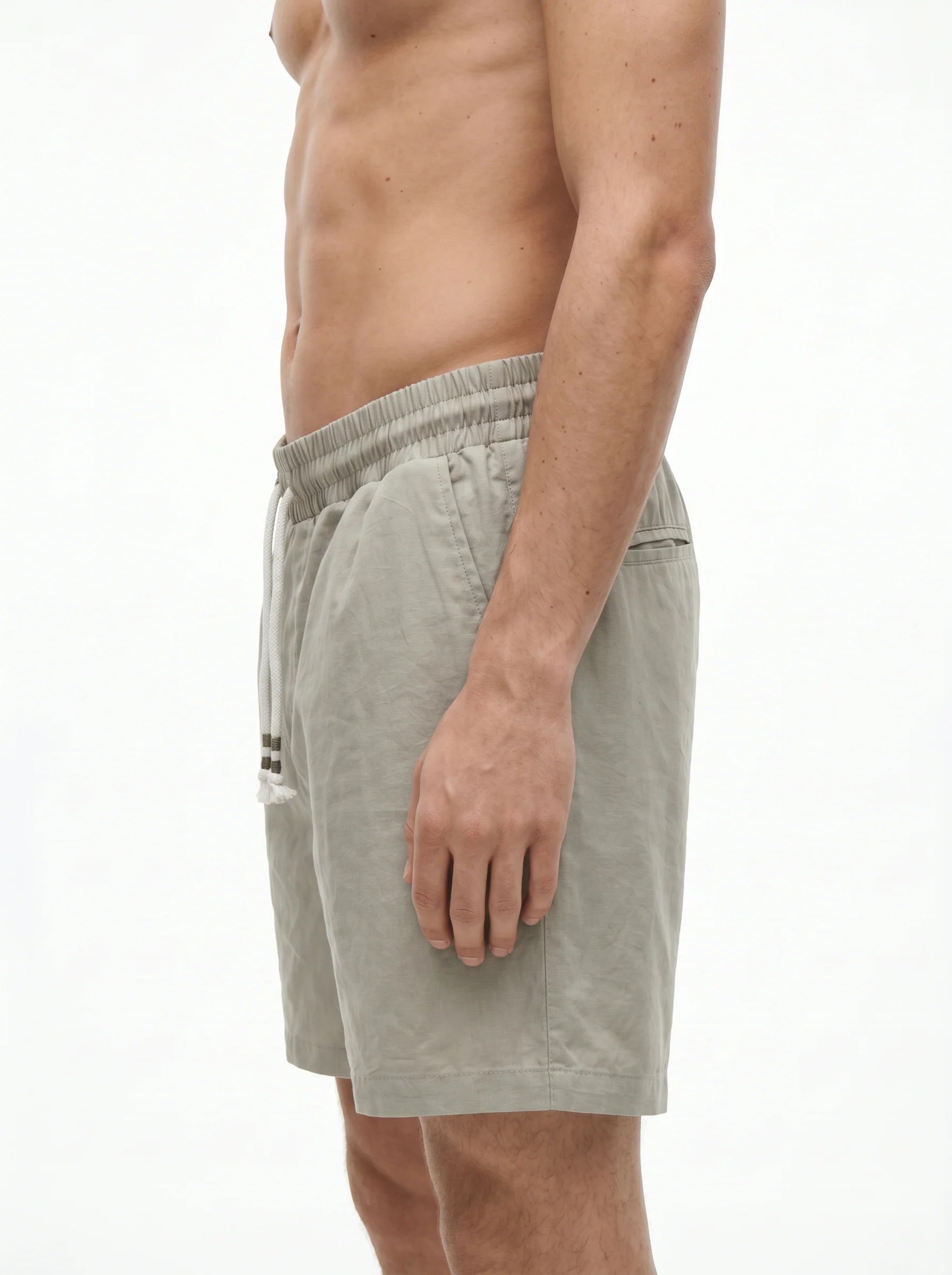 SAGE GREY LINEN-COTTON RELAXED SHORTS S27
