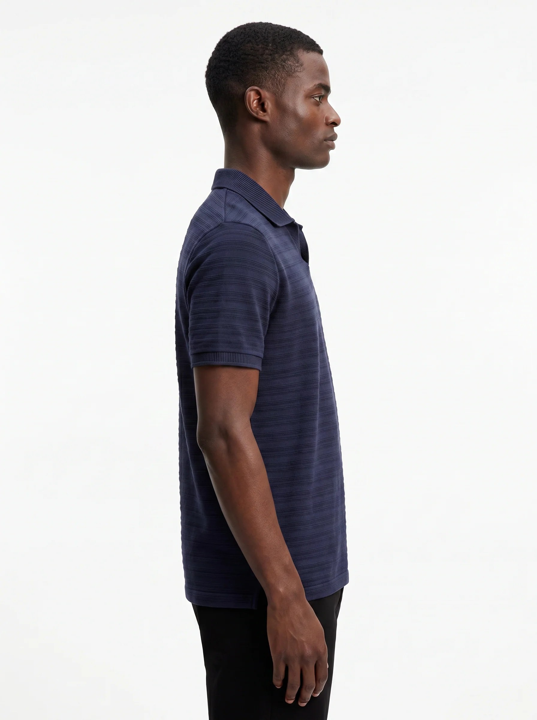 MIDNIGHT NAVY TONAL HORIZONTAL STRIPE OPEN-COLLAR POLO S27