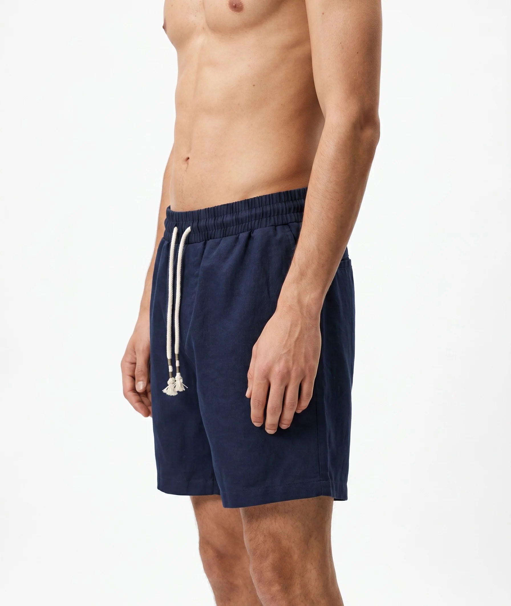 MIDNIGHT NAVY LINEN-COTTON RELAXED SHORTS S27