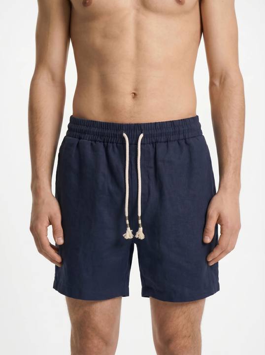 MIDNIGHT NAVY LINEN-COTTON RELAXED SHORTS S27