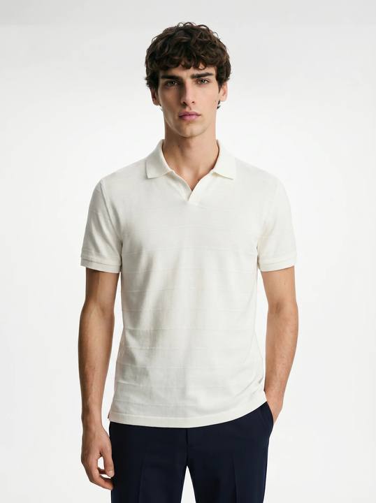 OFF-WHITE TONAL HORIZONTAL STRIPE OPEN-COLLAR POLO S27