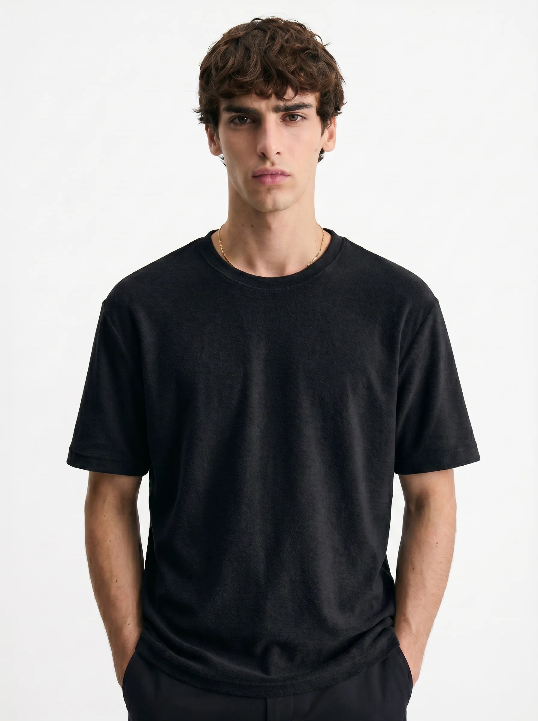 BLACK TONAL JACQUARD TOWEL KNIT RELAXED T-SHIRT S27