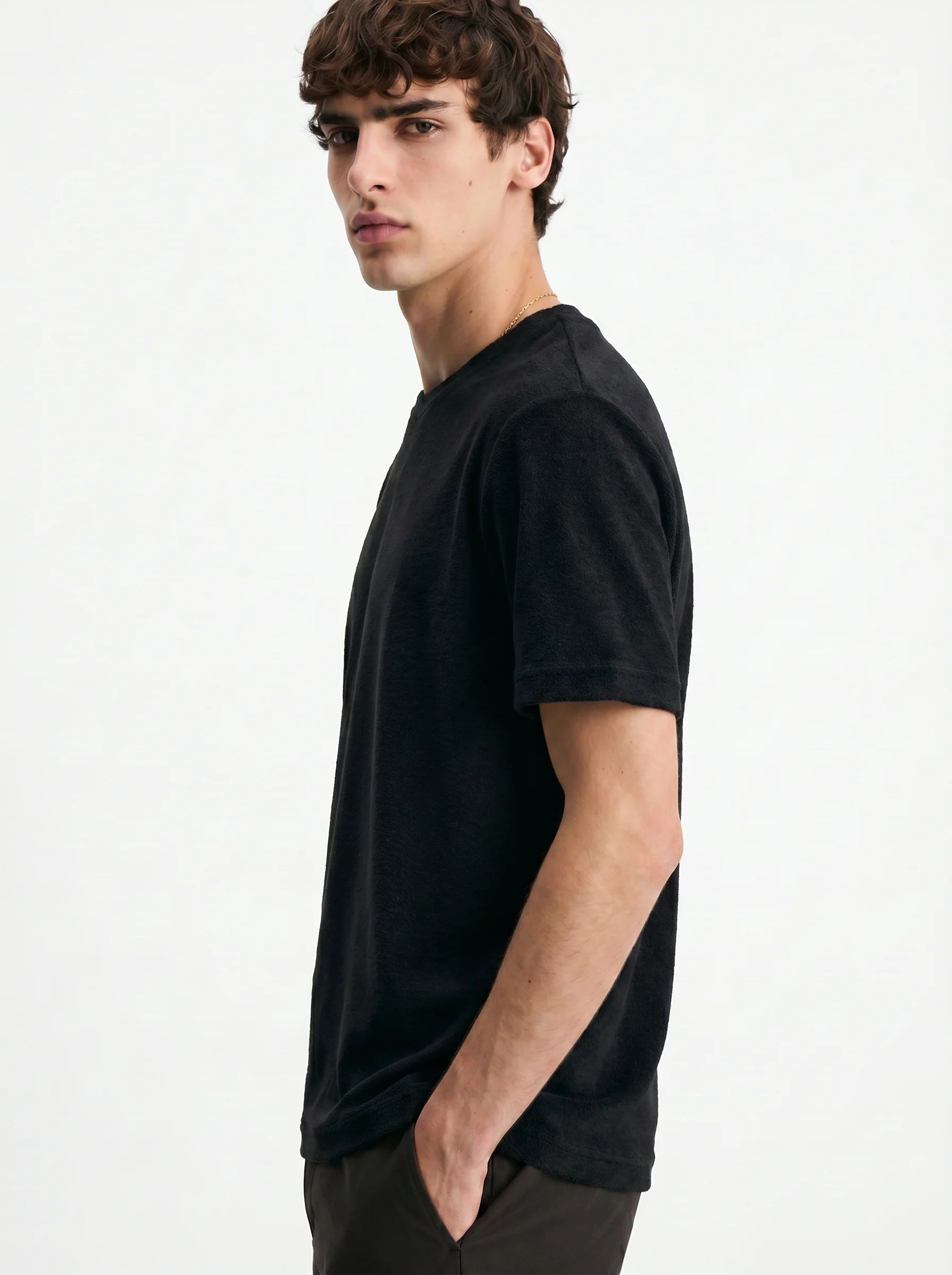 BLACK TONAL JACQUARD TOWEL KNIT RELAXED T-SHIRT S27