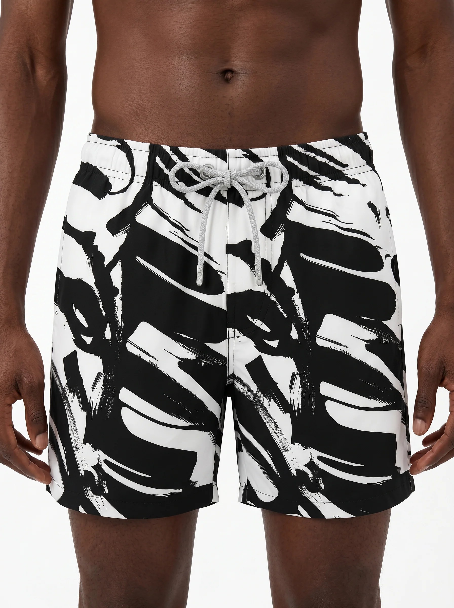BLACK & WHITE ABSTRACT BRUSH PRINT SWIM TRUNK S27