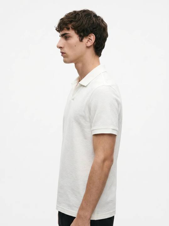 WHITE TONAL JACQUARD OPEN-COLLAR POLO S27