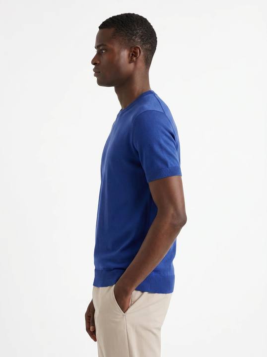 ROYAL BLUE FINE-KNIT CREWNECK KNIT T-SHIRT S27