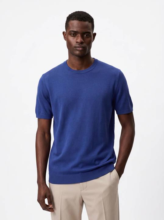 ROYAL BLUE FINE-KNIT CREWNECK KNIT T-SHIRT S27