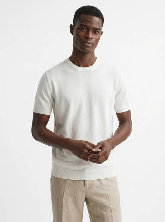 IVORY FINE-KNIT CREWNECK KNIT T-SHIRT S27