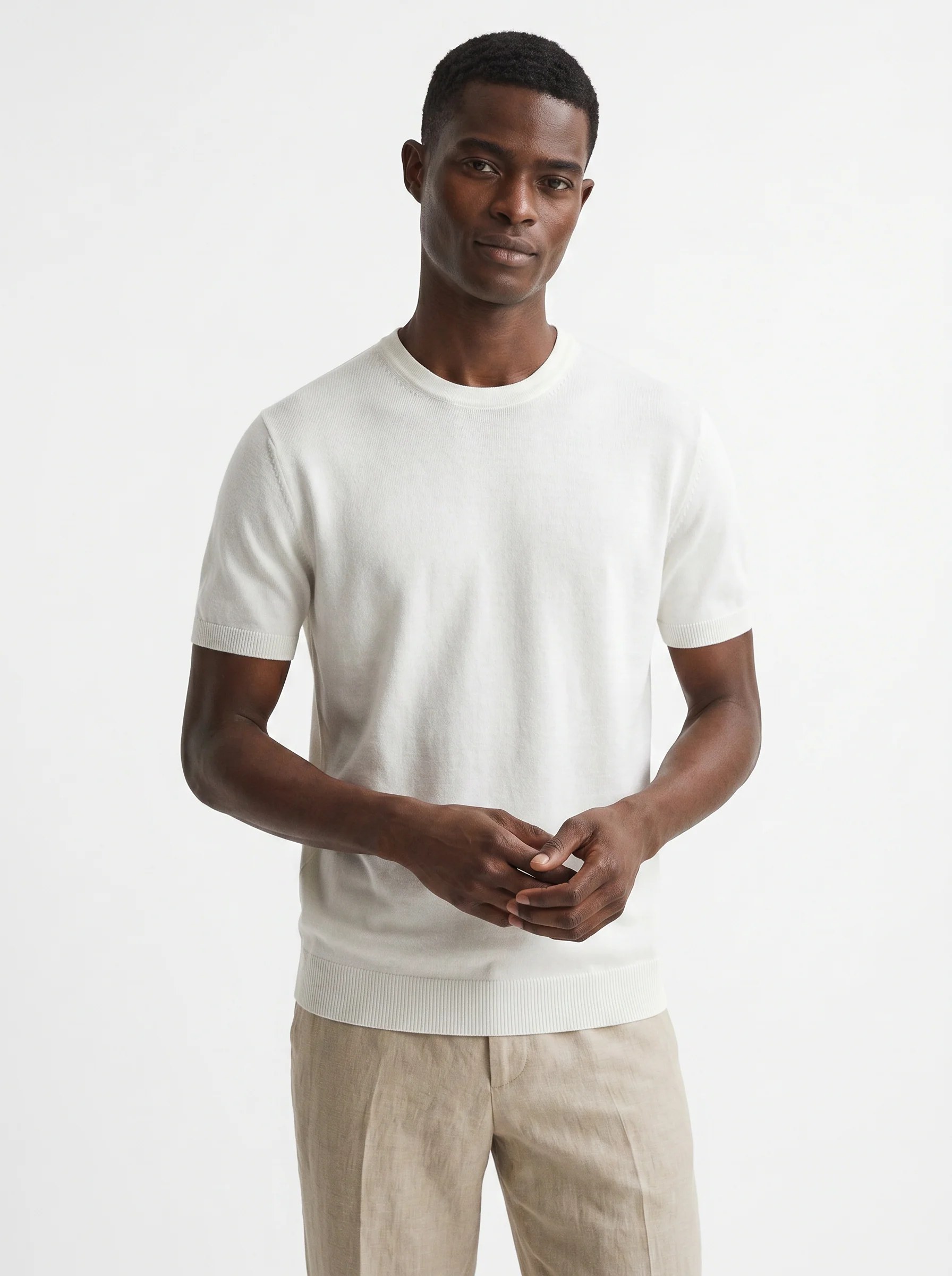 IVORY FINE-KNIT CREWNECK KNIT T-SHIRT S27