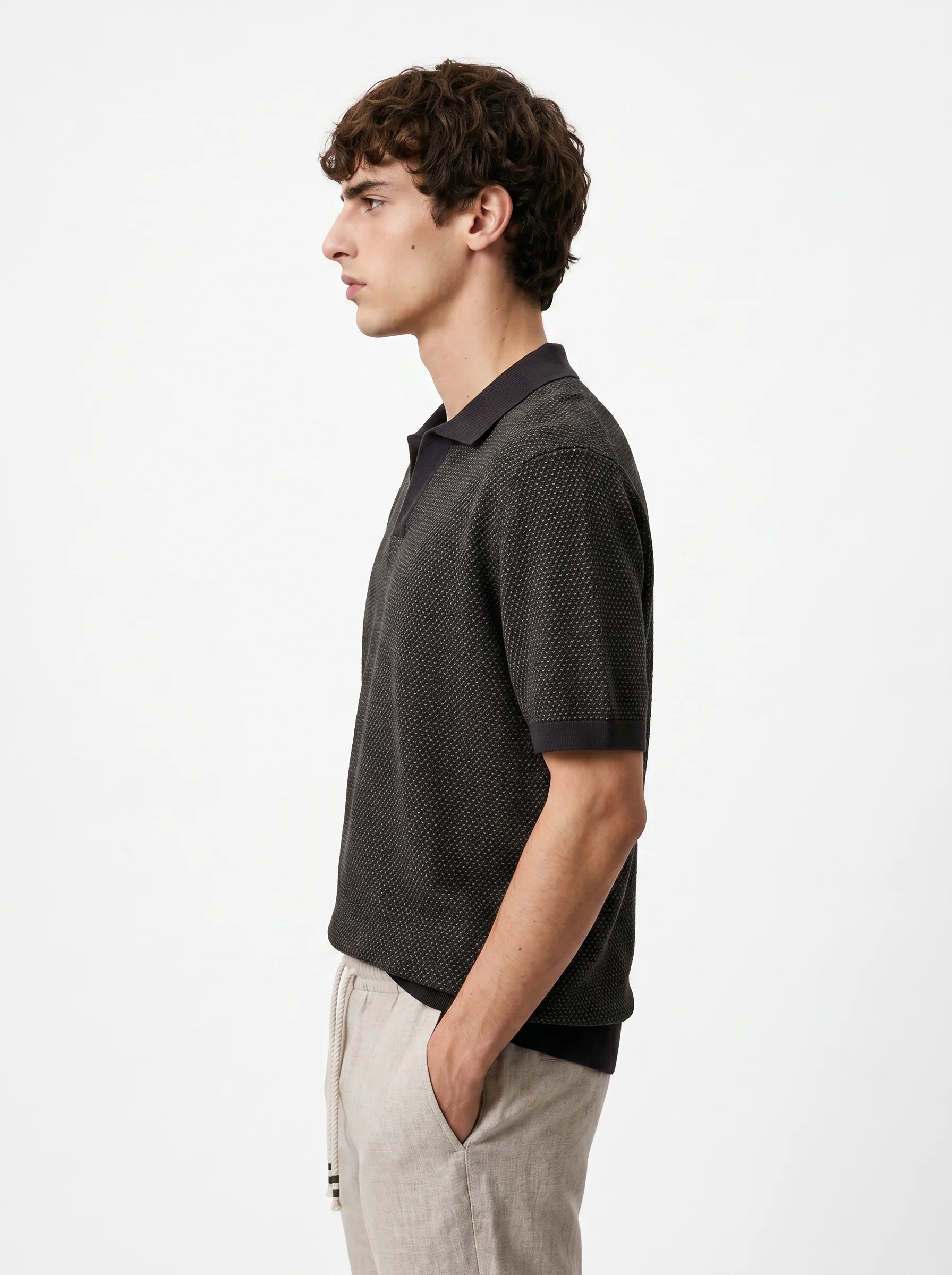 MIDNIGHT ASH TEXTURED KNIT POLO SHIRT S27