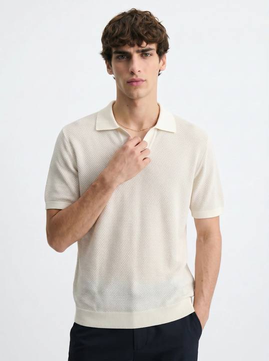 ARCTIC IVORY TEXTURED KNIT POLO SHIRT S27