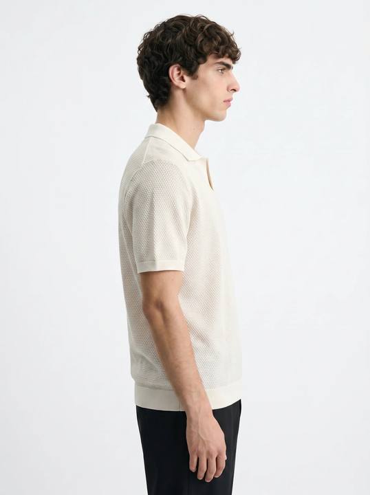 ARCTIC IVORY TEXTURED KNIT POLO SHIRT S27