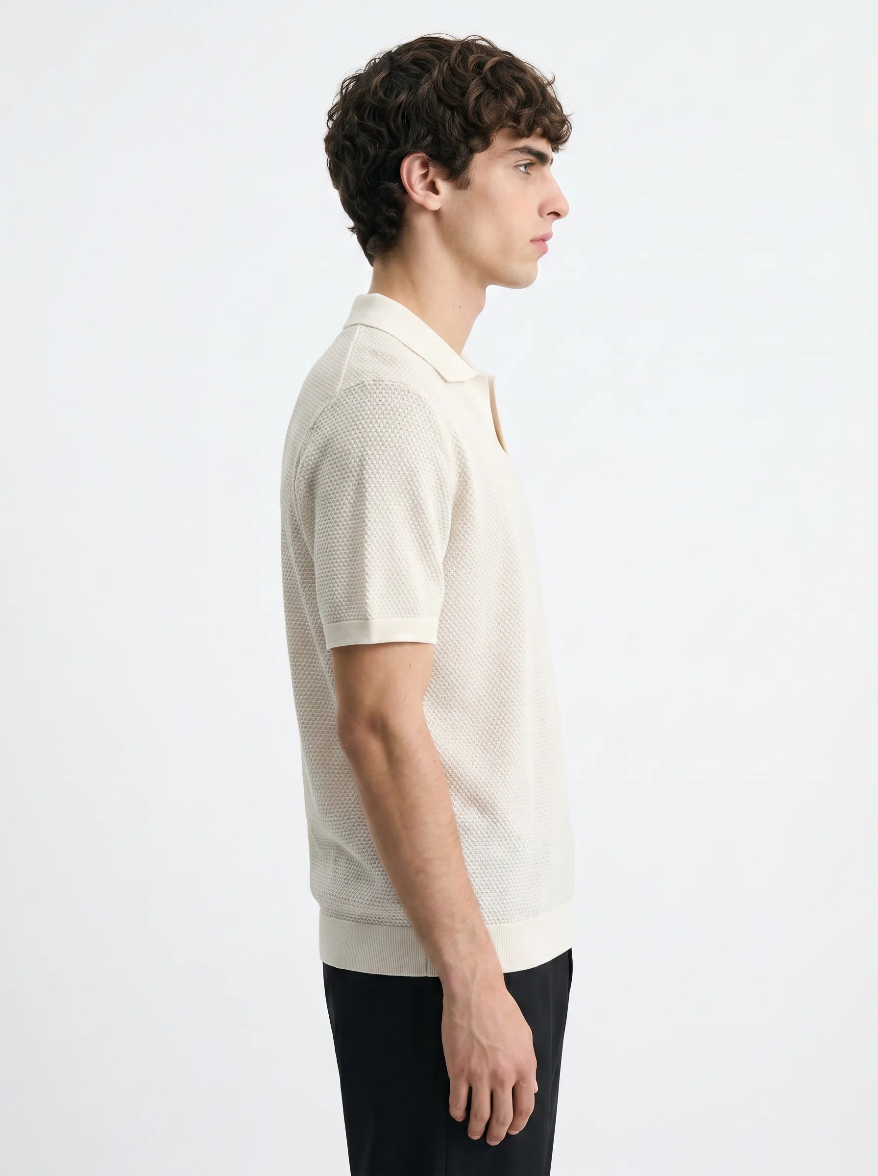 ARCTIC IVORY TEXTURED KNIT POLO SHIRT S27