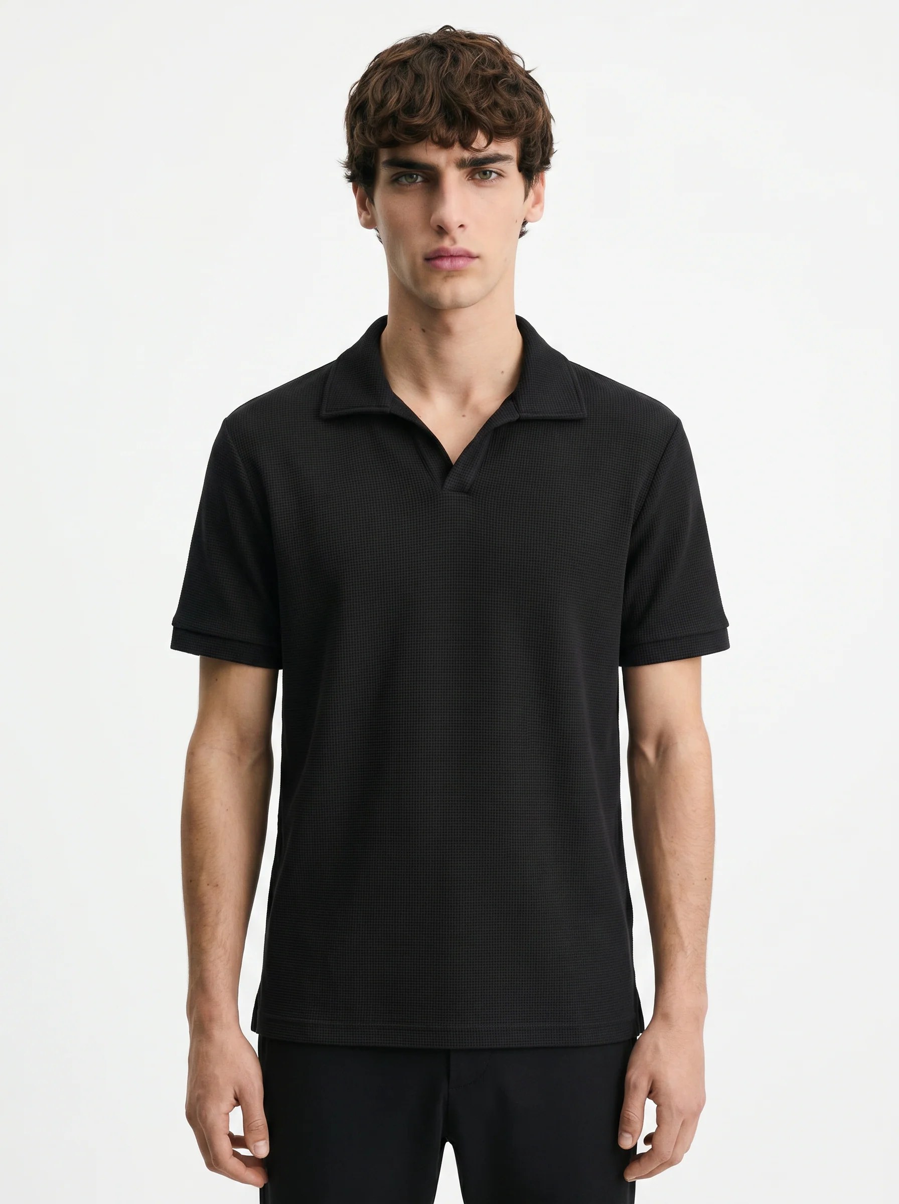 BLACK BREEZE WAFFLE POLO SHIRT S27