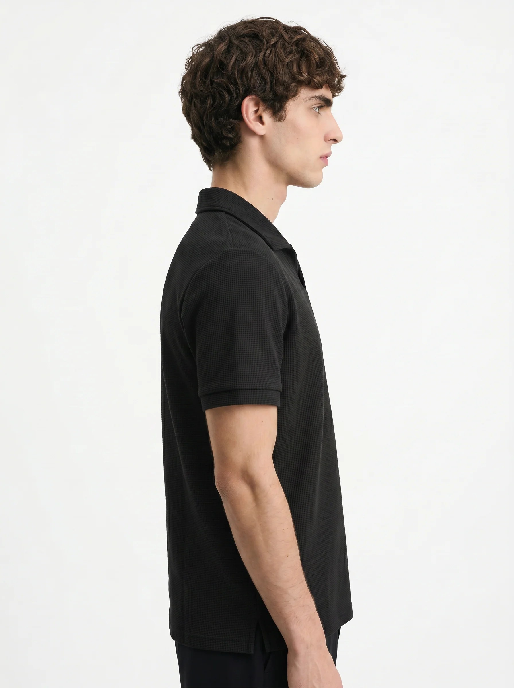 BLACK BREEZE WAFFLE POLO SHIRT S27