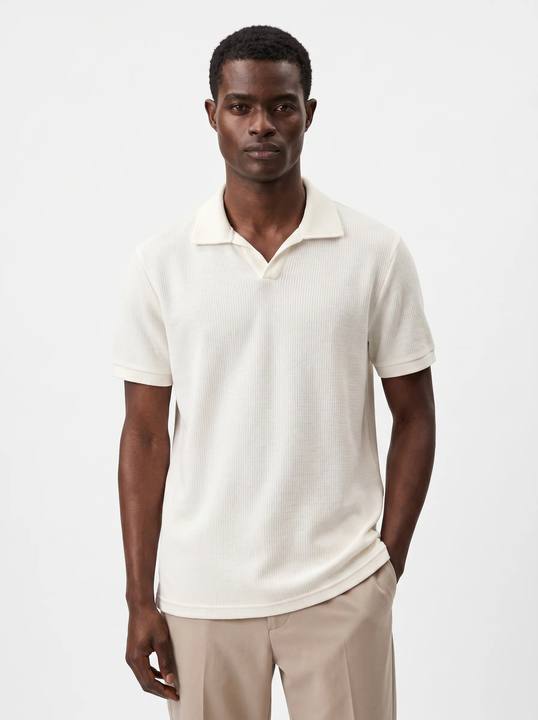 ARCTIC IVORY MELANGE TEXTURED KNIT POLO SHIRT  S27