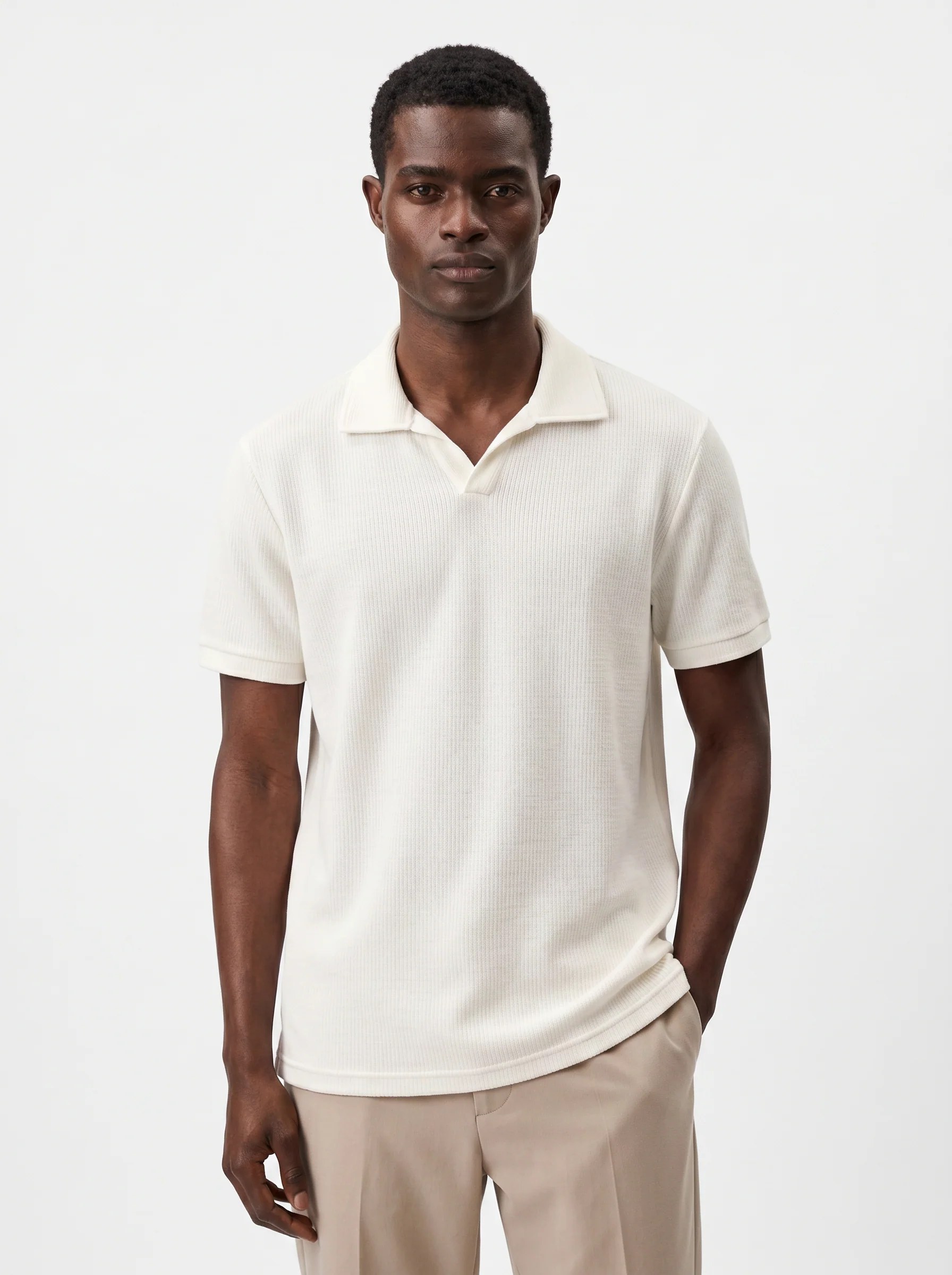 ARCTIC IVORY MELANGE TEXTURED KNIT POLO SHIRT  S27