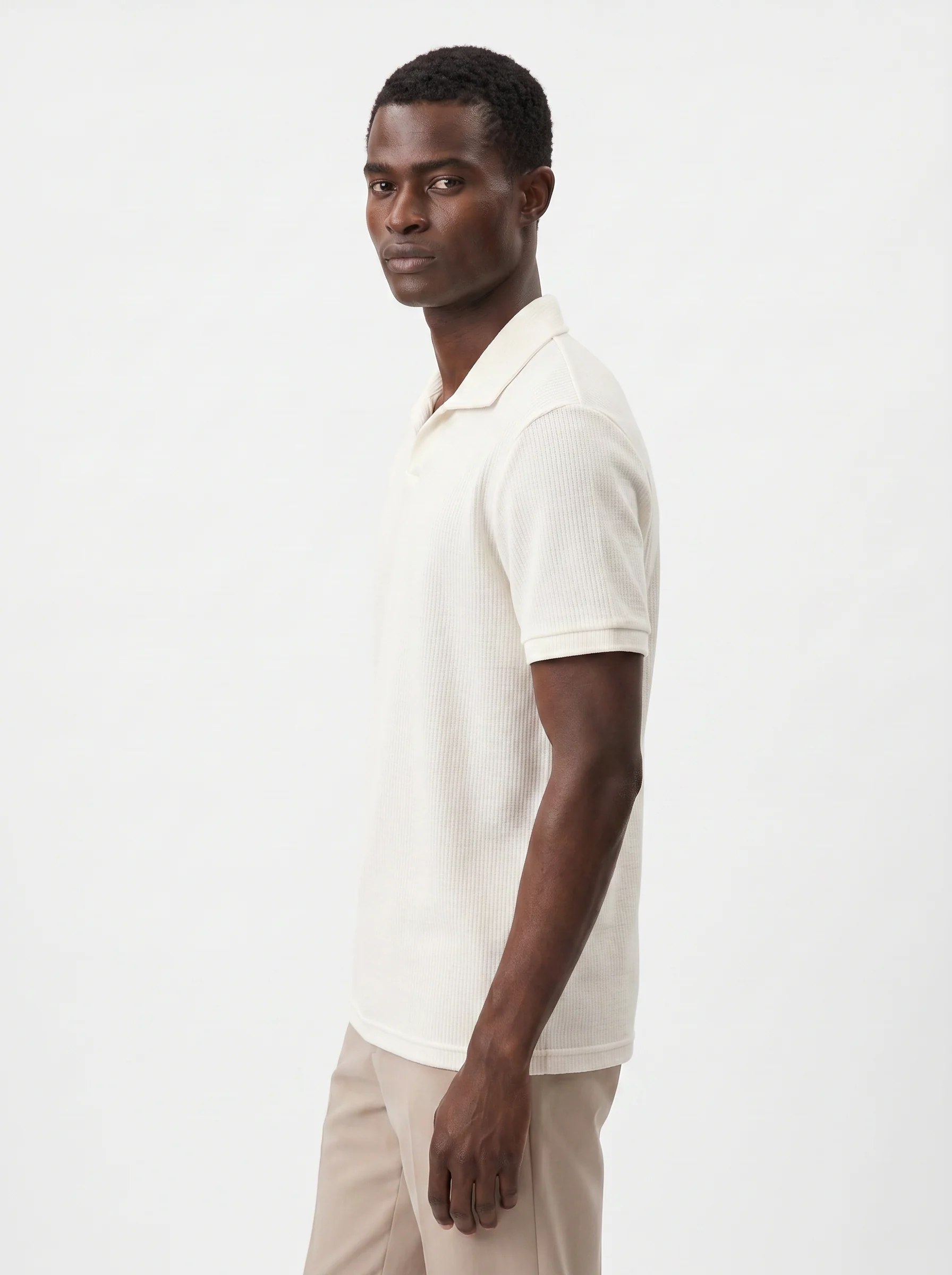 ARCTIC IVORY MELANGE TEXTURED KNIT POLO SHIRT  S27