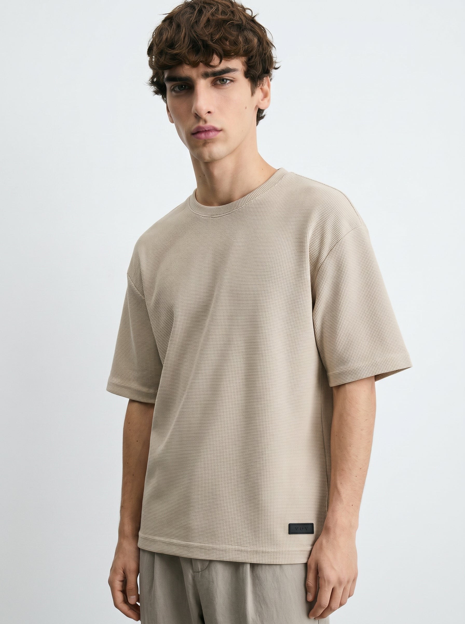 SAND WAFFLE TEXTURED OVERSIZED T-SHIRT S27