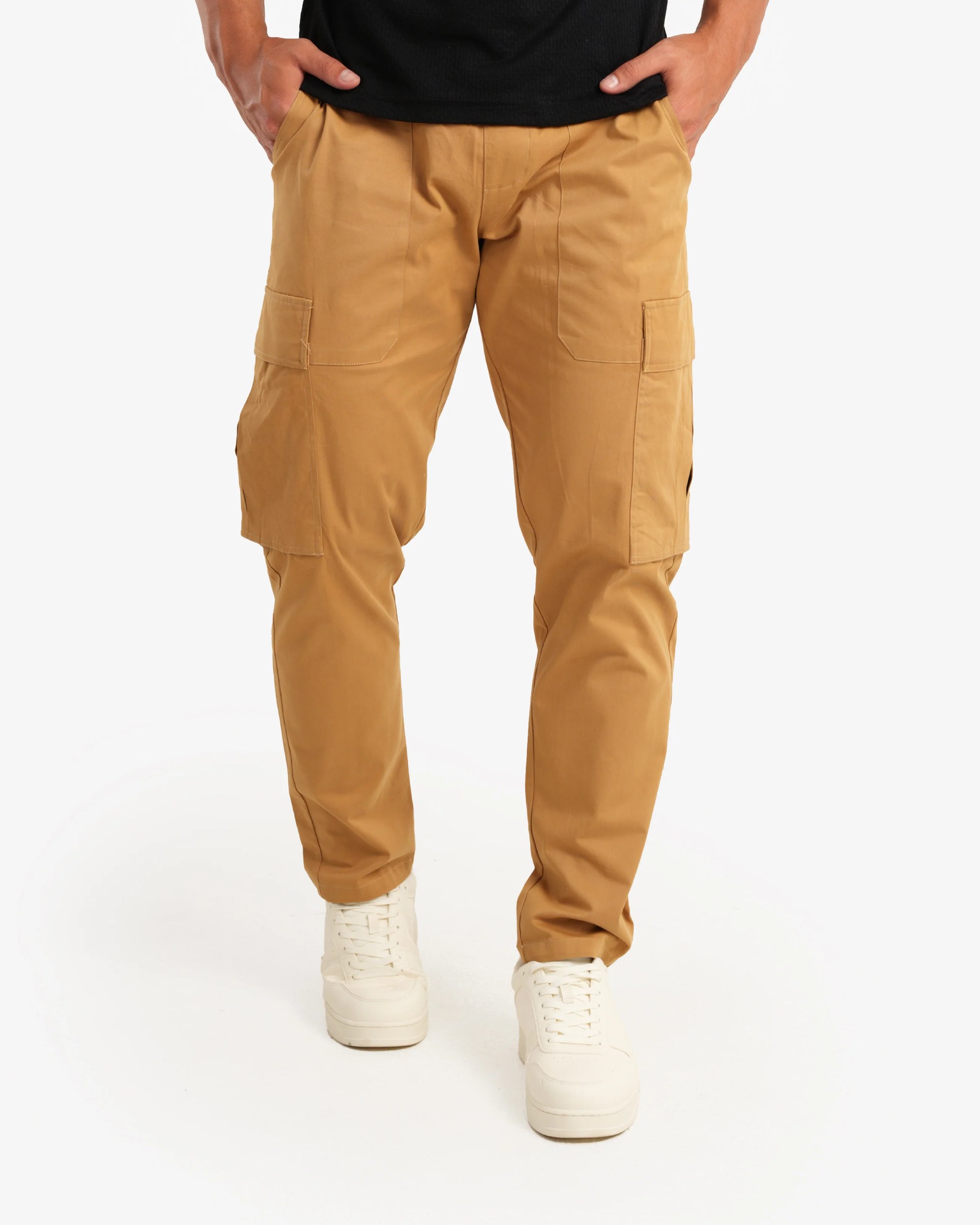 CAMEL GABARDINE SLIM-FIT CARGO PANTS  W26