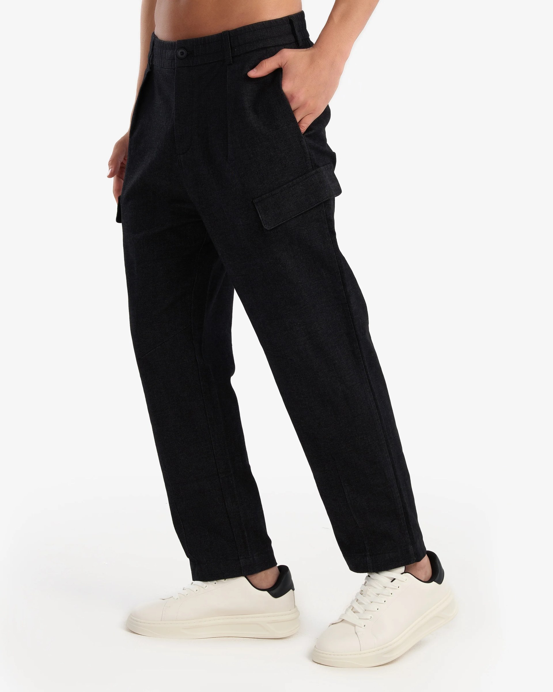 BLACK  SLIM-FIT CARGO TROUSER W26