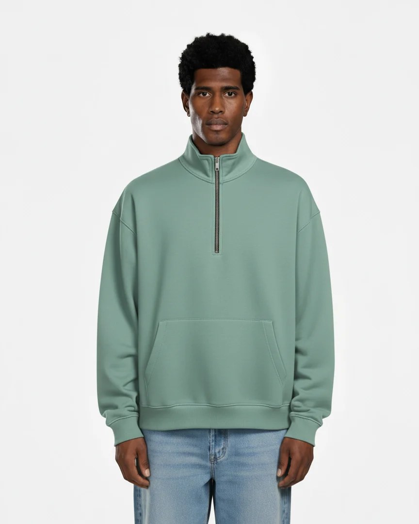 SAGE GREEN OVERSIZED QUARTER-ZIP SWEATSHIRT W26