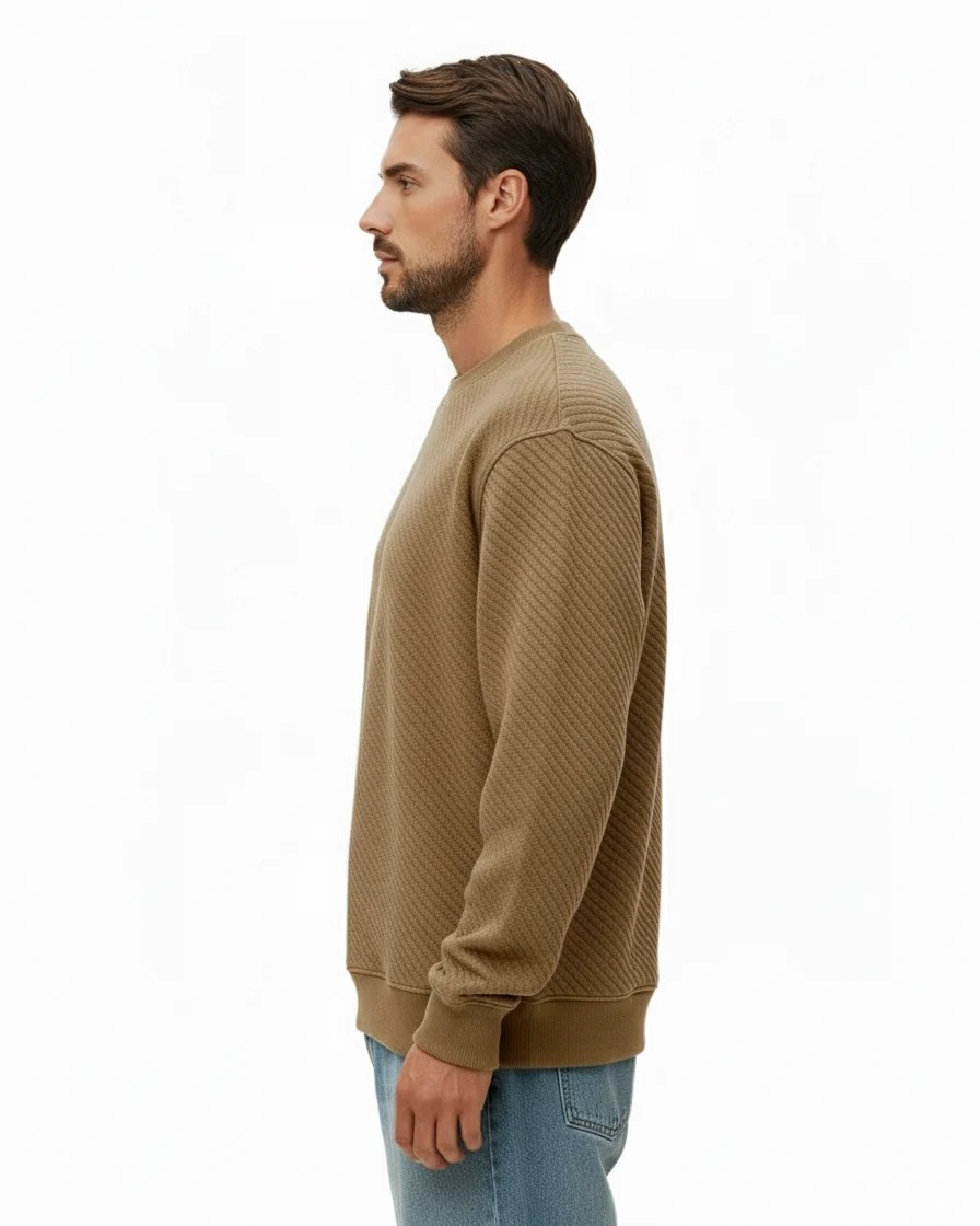 CAMEL BROWN OVERSIZED TEXTURED CREWNECK SWEATSHIRT W26