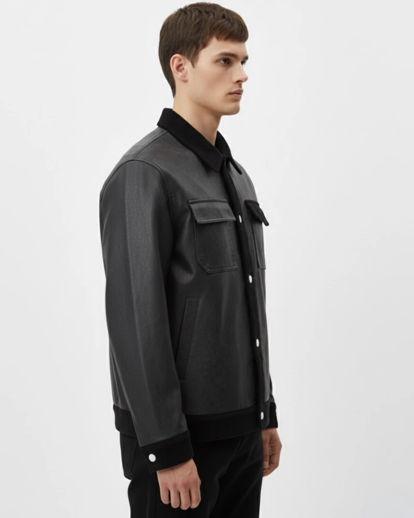 BLACK CONSTRAST-TRIM SUEDE JACKET W26