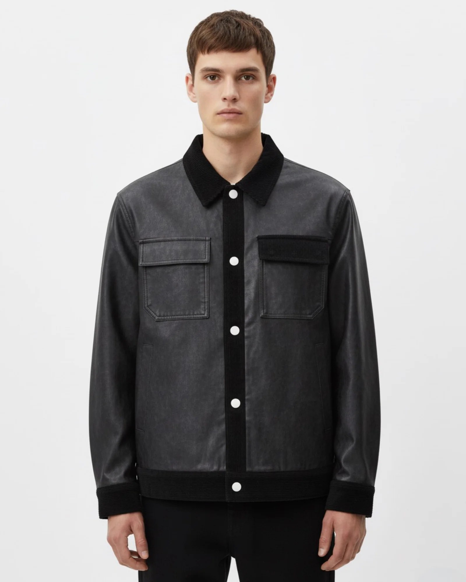 BLACK CONSTRAST-TRIM SUEDE JACKET W26