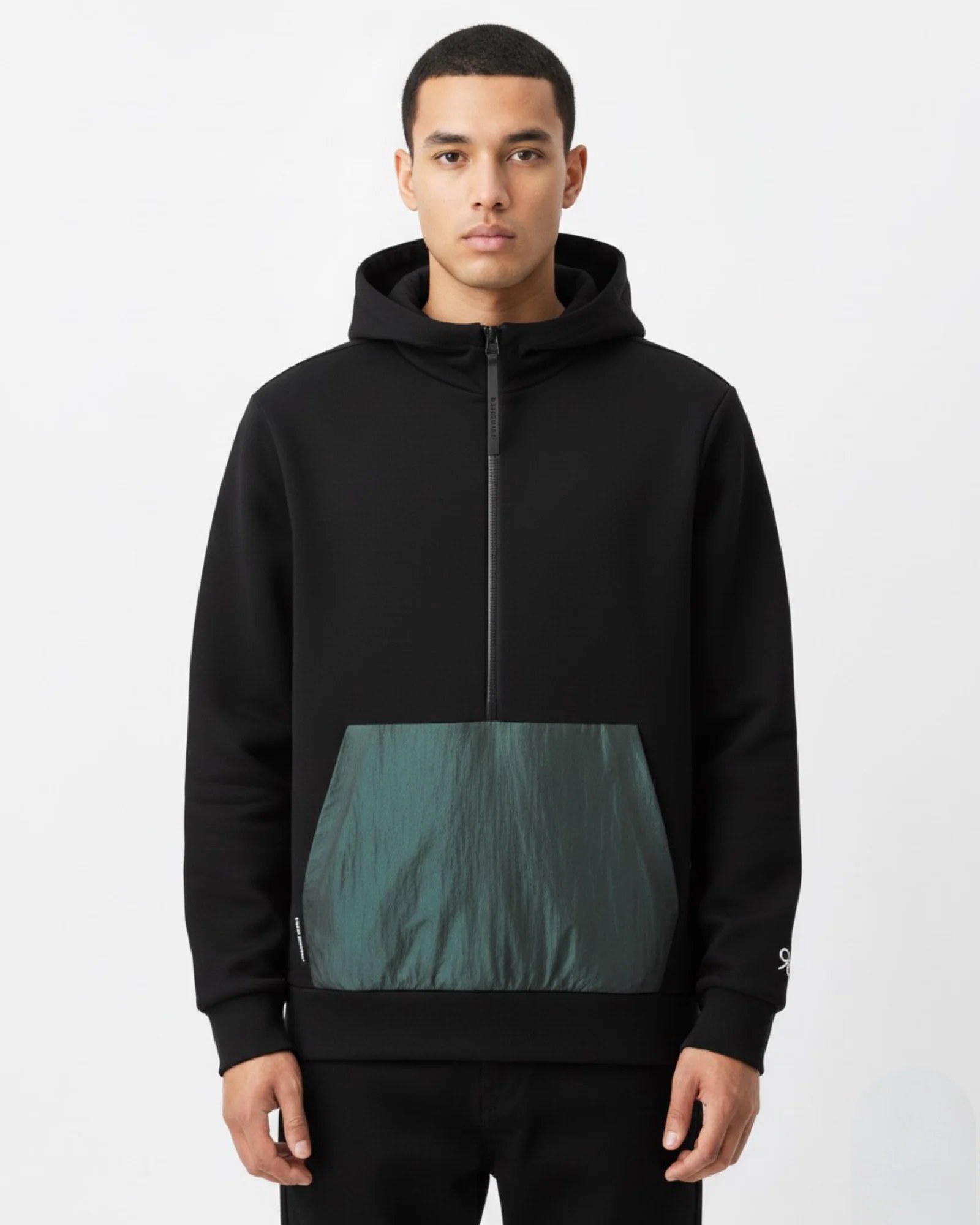 BLACK CONTRAST POCKET UNISEX HOODIE W26