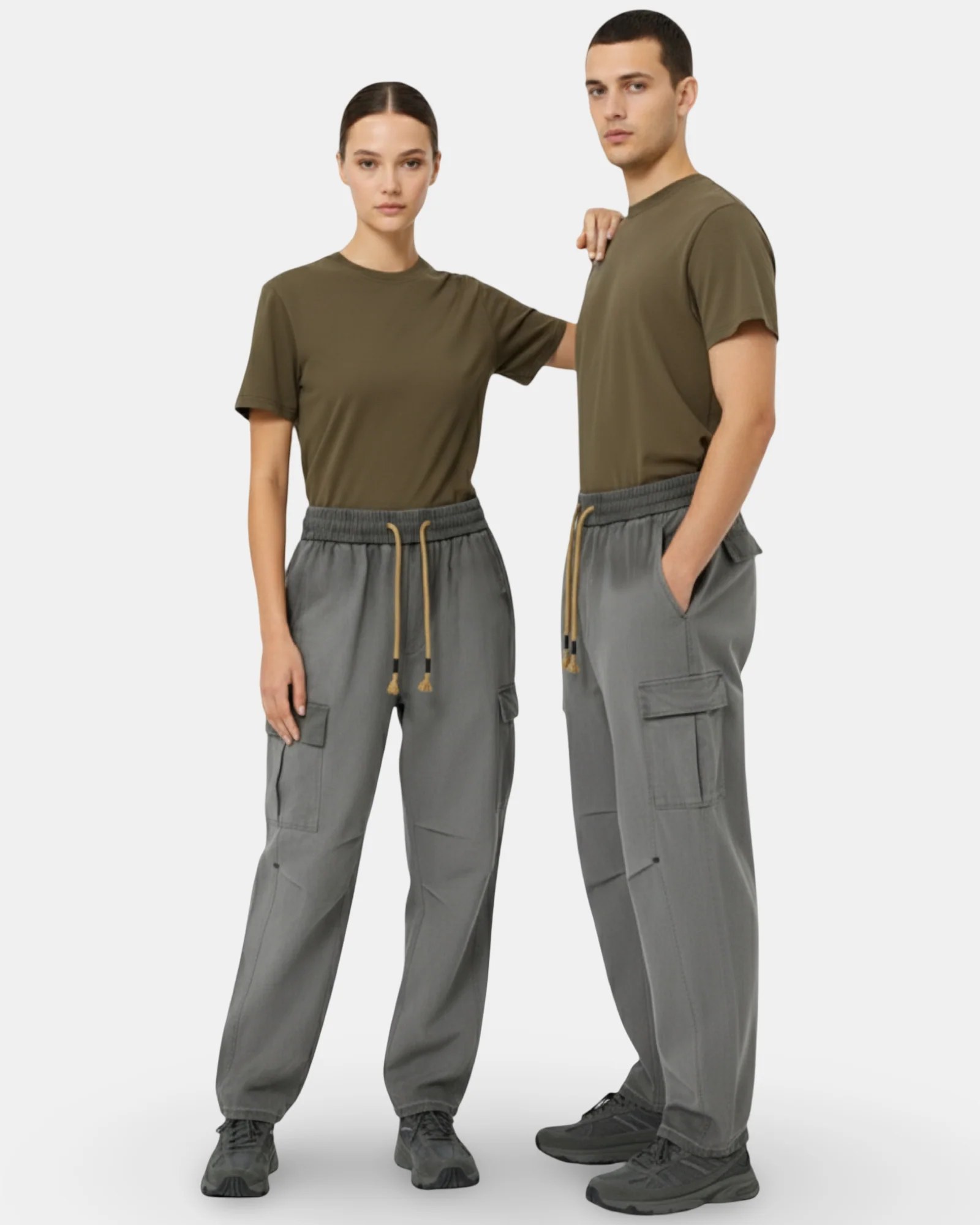 GREY WASHED WIDE-LEG UNISEX CARGO DENIM W26