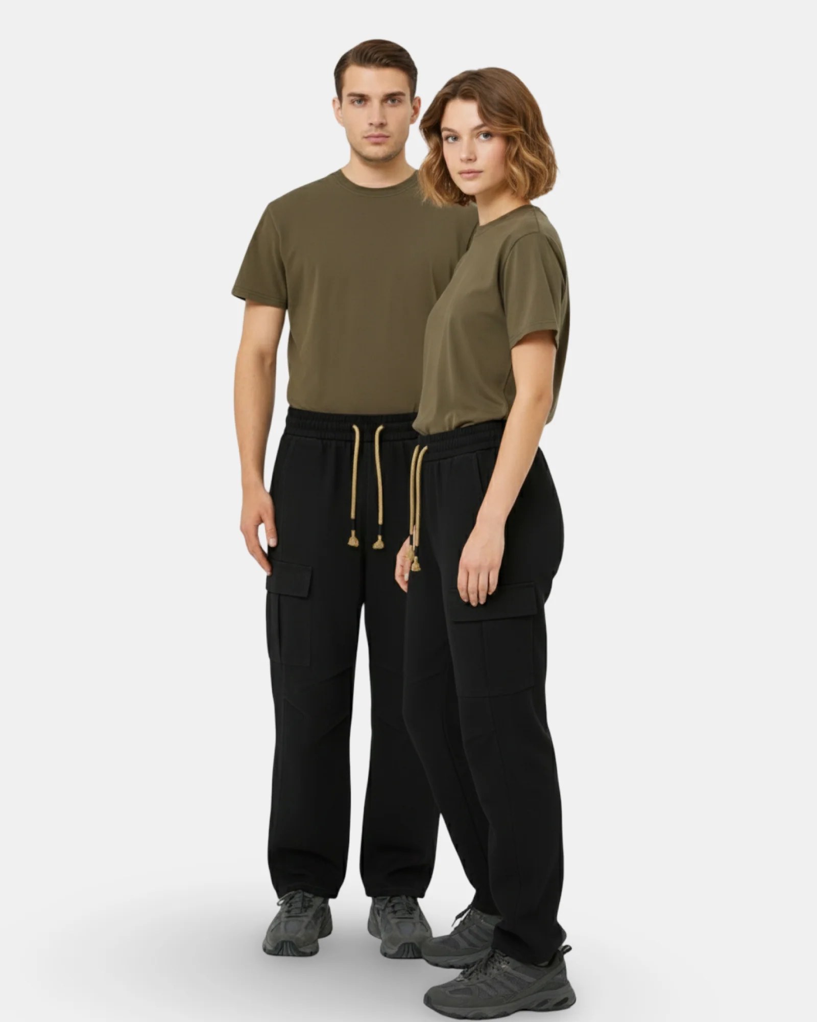 BLACK WASHED WIDE-LEG UNISEX CARGO DENIM W26