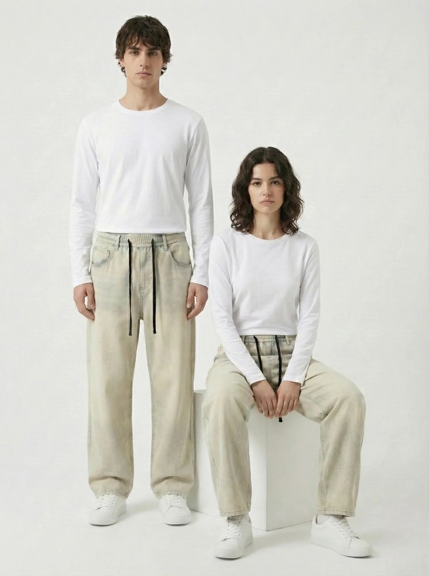 GREIGE UNISEX WIDE-LEG DENIM TROUSERS W26