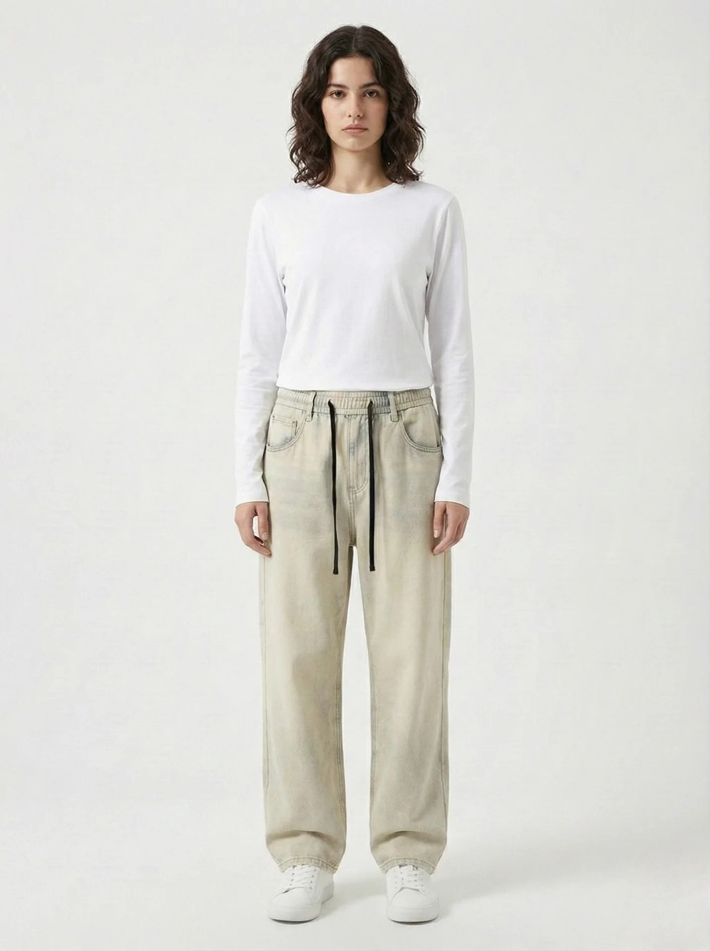 GREIGE UNISEX WIDE-LEG DENIM TROUSERS W26