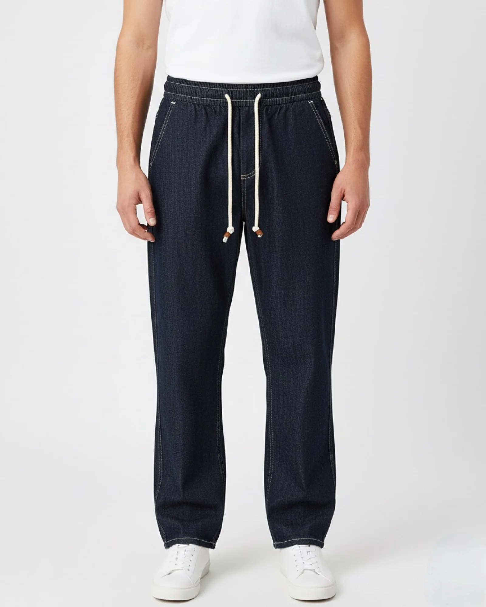 DARK INDIGO WIDE-LEG DRAWSTRING JEANS W26