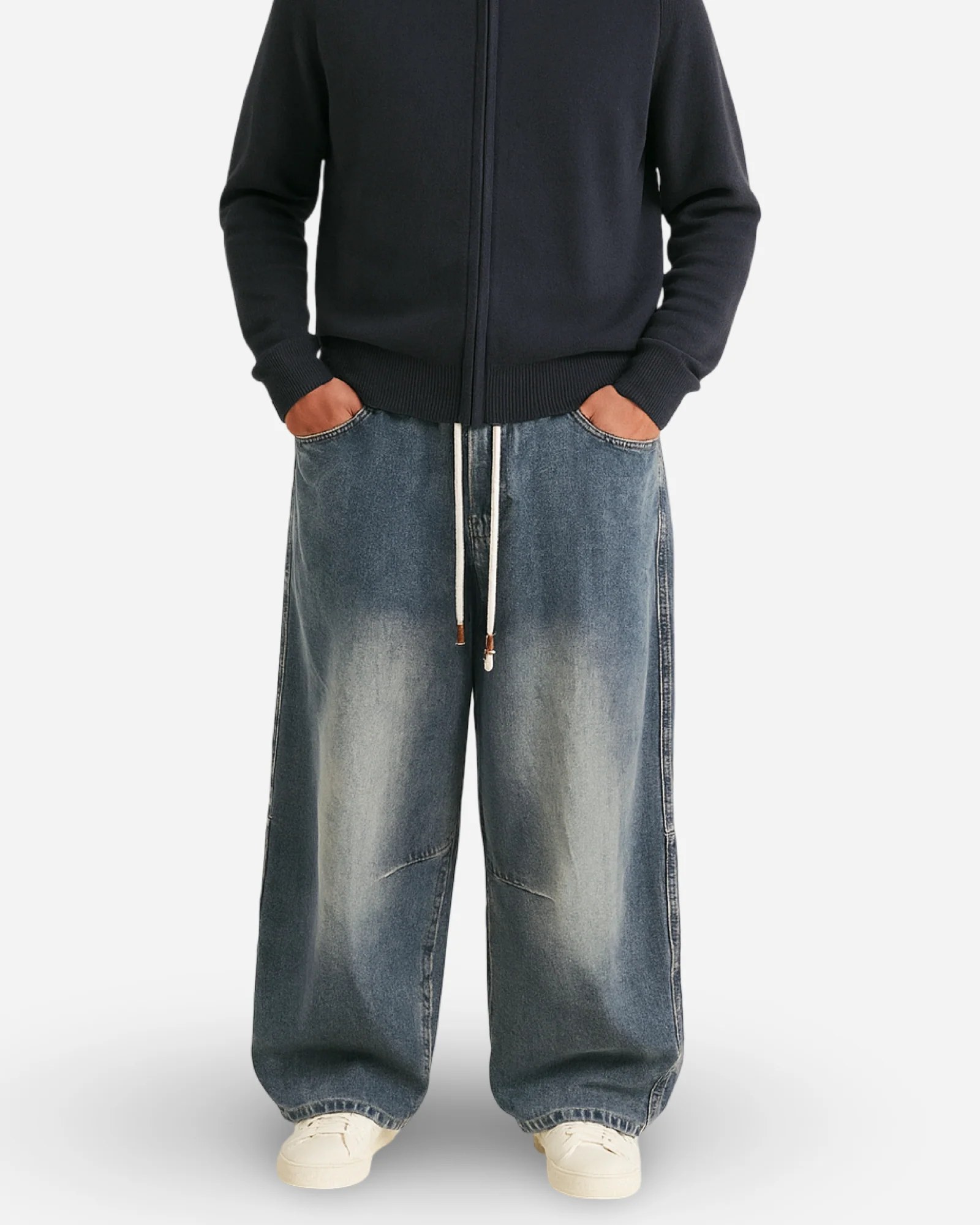 LIGHT FADE WIDE-LEG DENIM TROUSERS W26