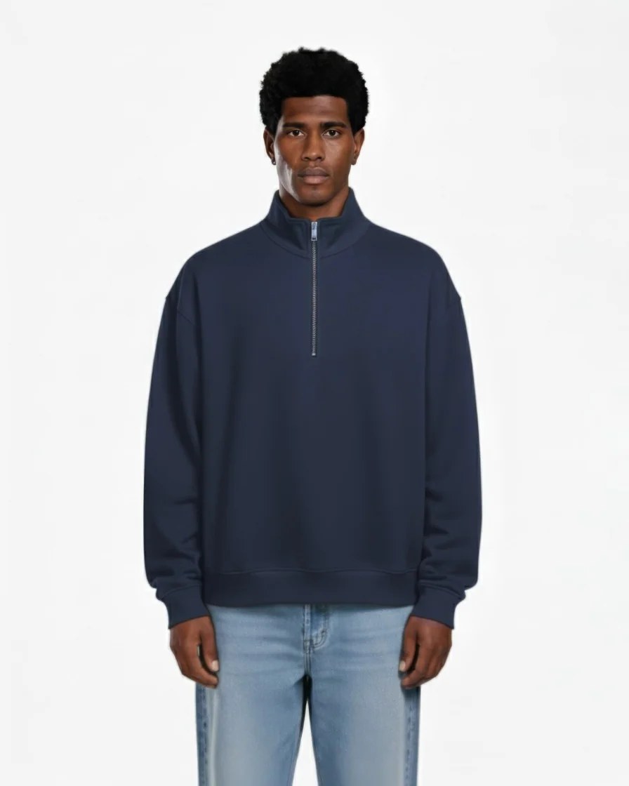 NAVY OVERSIZED QUARTER-ZIP SWEATSHIRT W26