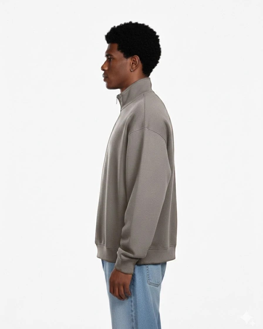KHAKI OVERSIZED QUARTER-ZIP SWEATSHIRT W26