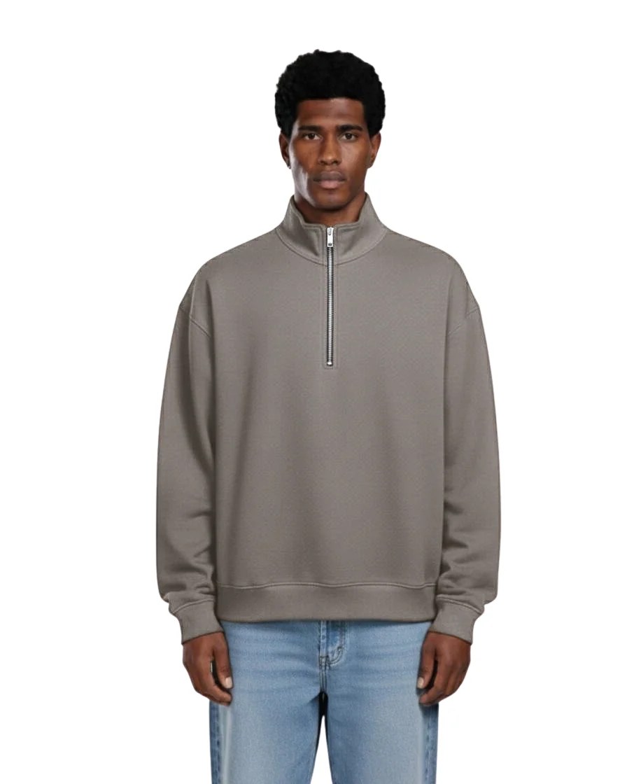 KHAKI OVERSIZED QUARTER-ZIP SWEATSHIRT W26