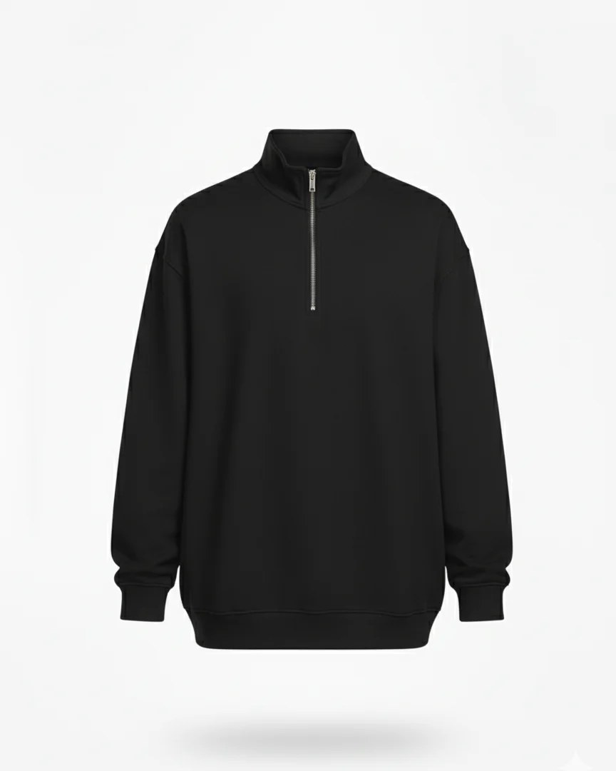 BLACK OVERSIZED QUARTER-ZIP SWEATSHIRT W26