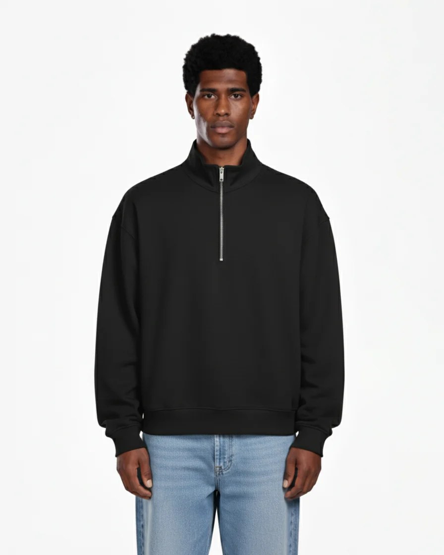 BLACK OVERSIZED QUARTER-ZIP SWEATSHIRT W26