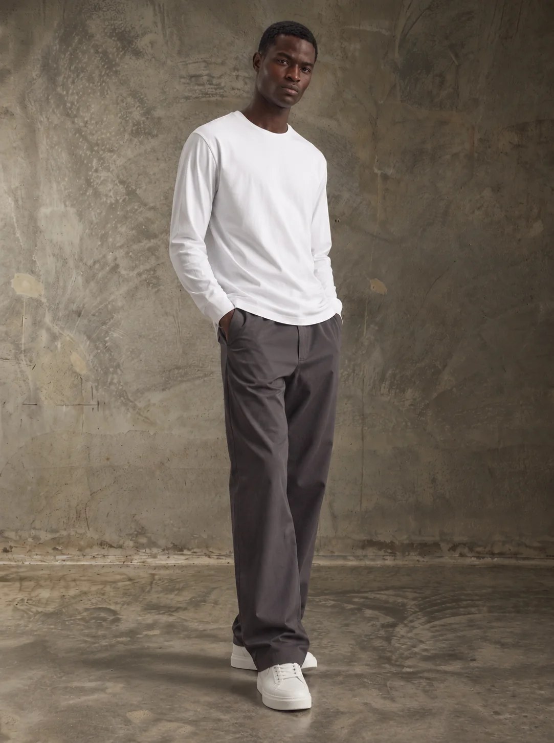 WHITE BASIC LONG-SLEEVE CREW-NECK T-SHIRT W27N