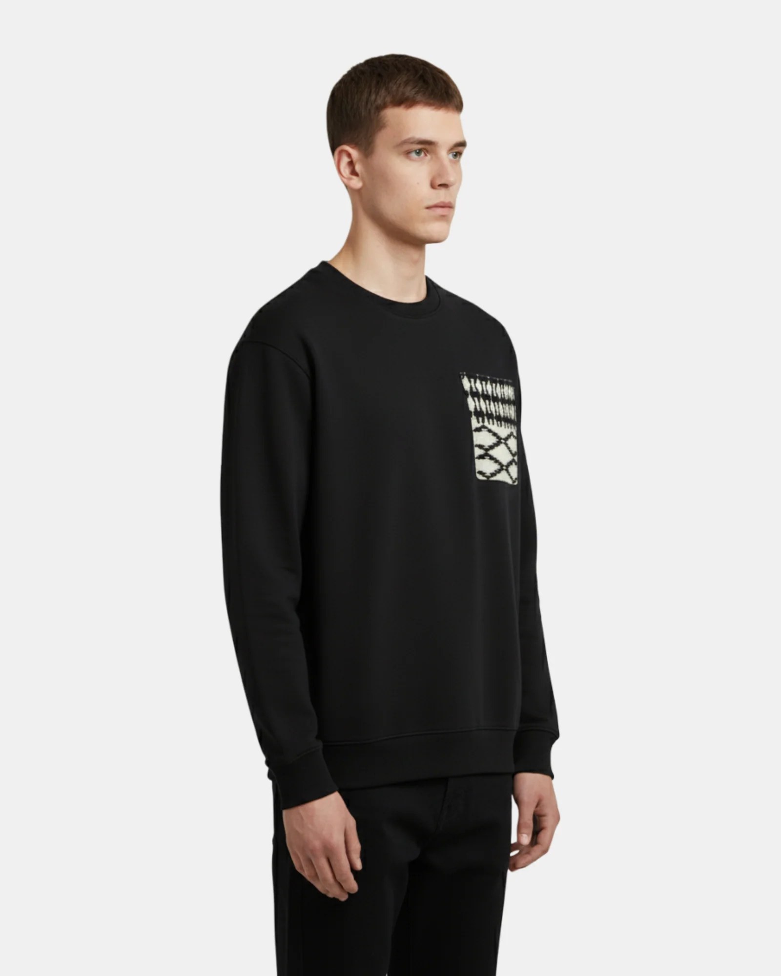 BLACK WOVEN POCKET OVERSIZED SWEATSHIRT W26