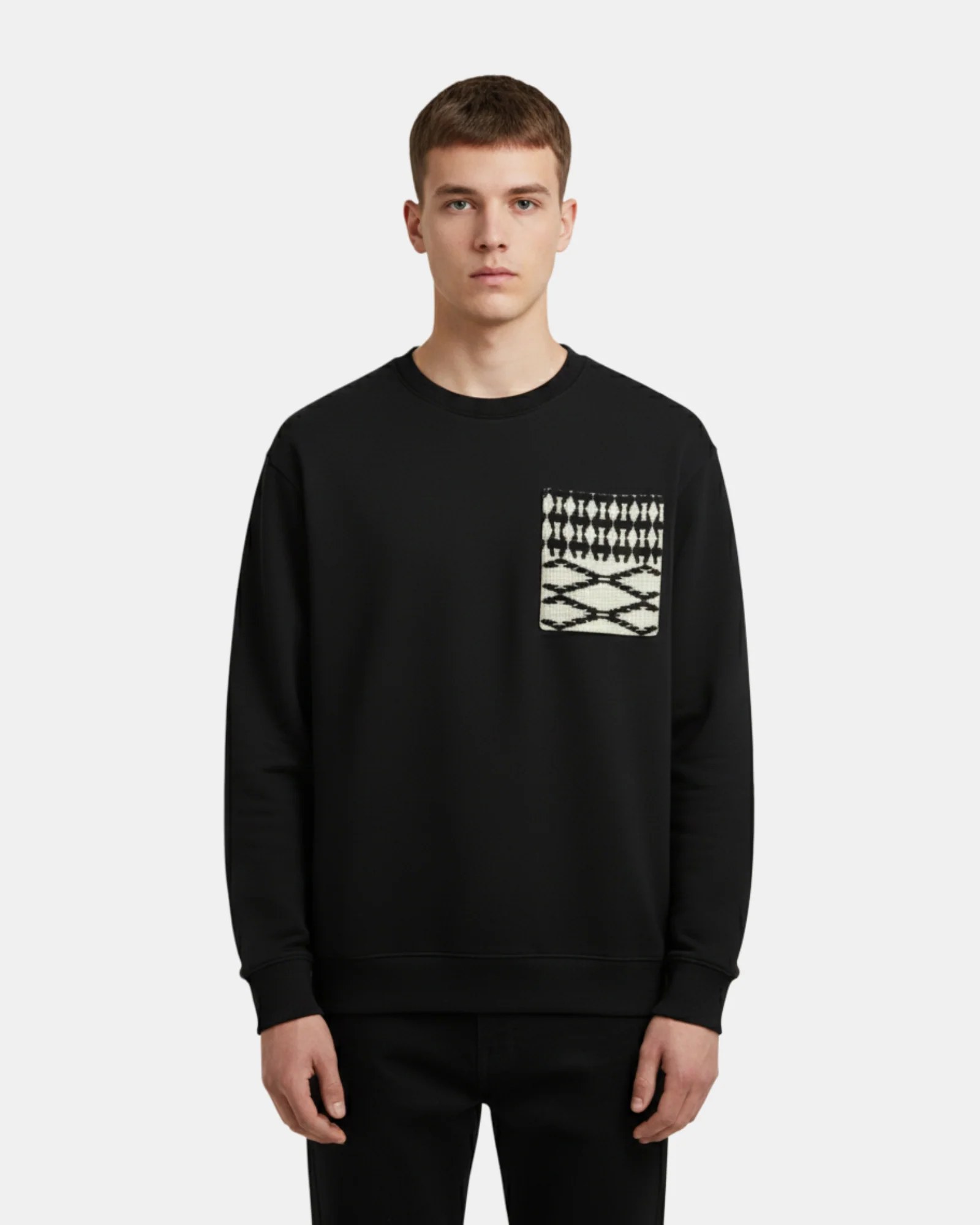BLACK WOVEN POCKET OVERSIZED SWEATSHIRT W26