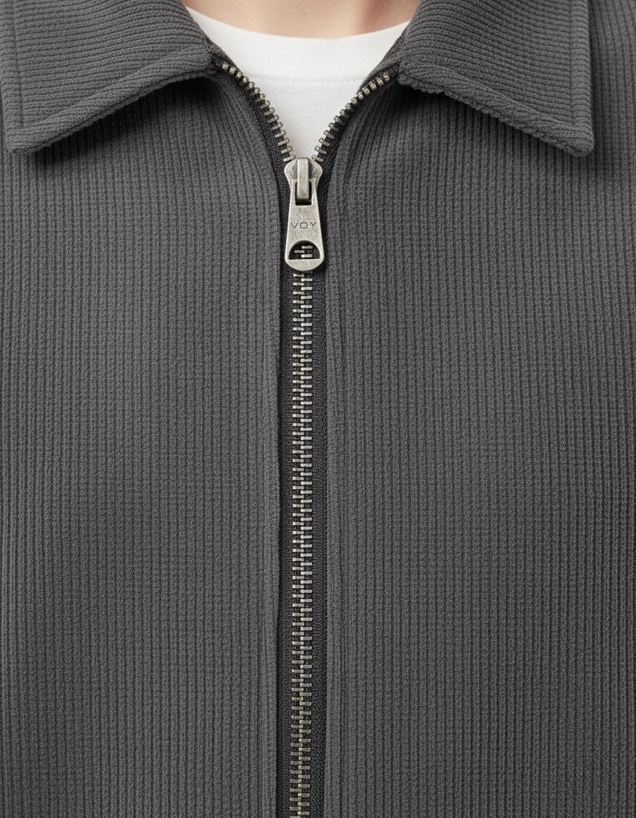CHARCOAL CORDUROY ZIP-UP OVERSHIRT W26