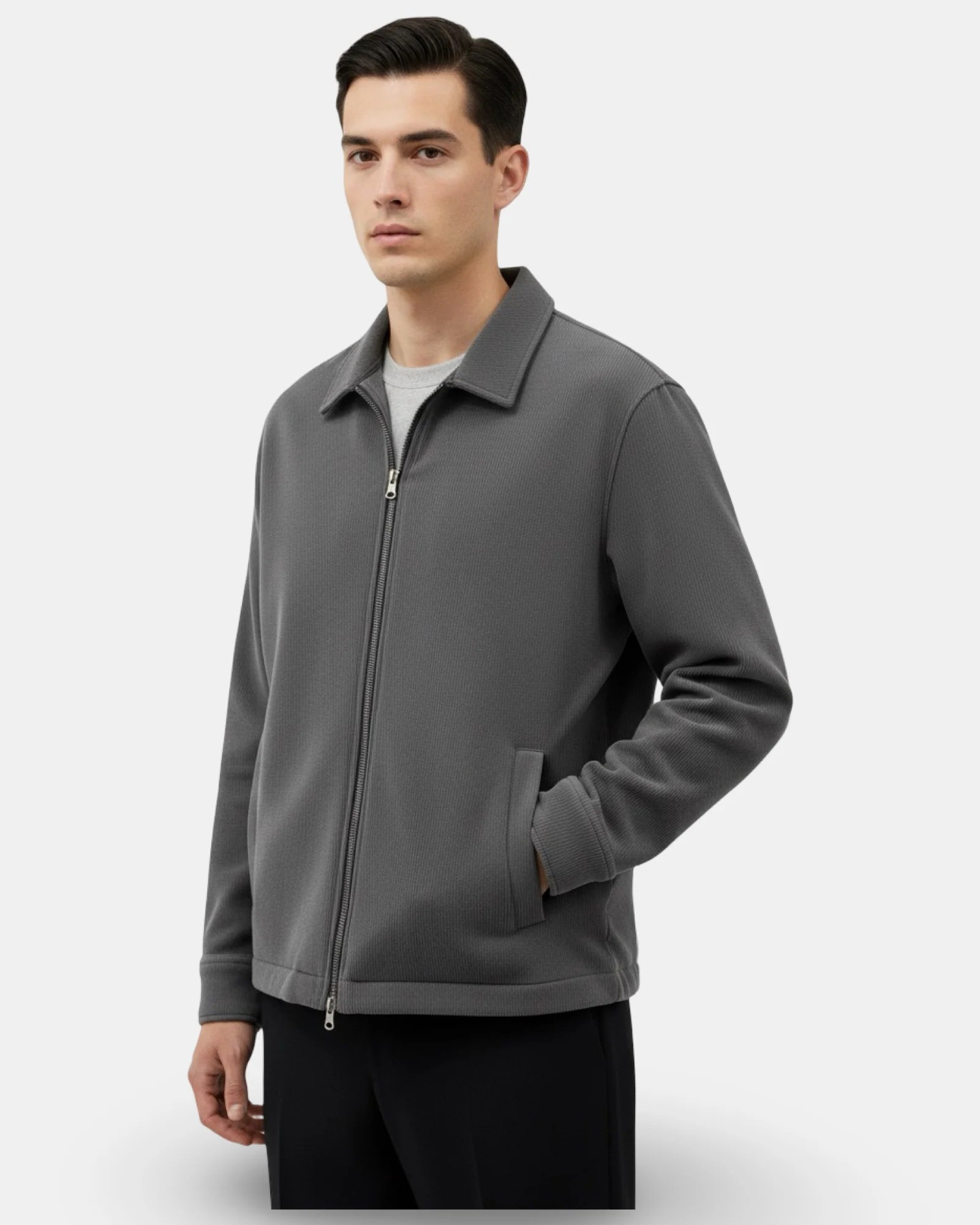CHARCOAL CORDUROY ZIP-UP OVERSHIRT W26