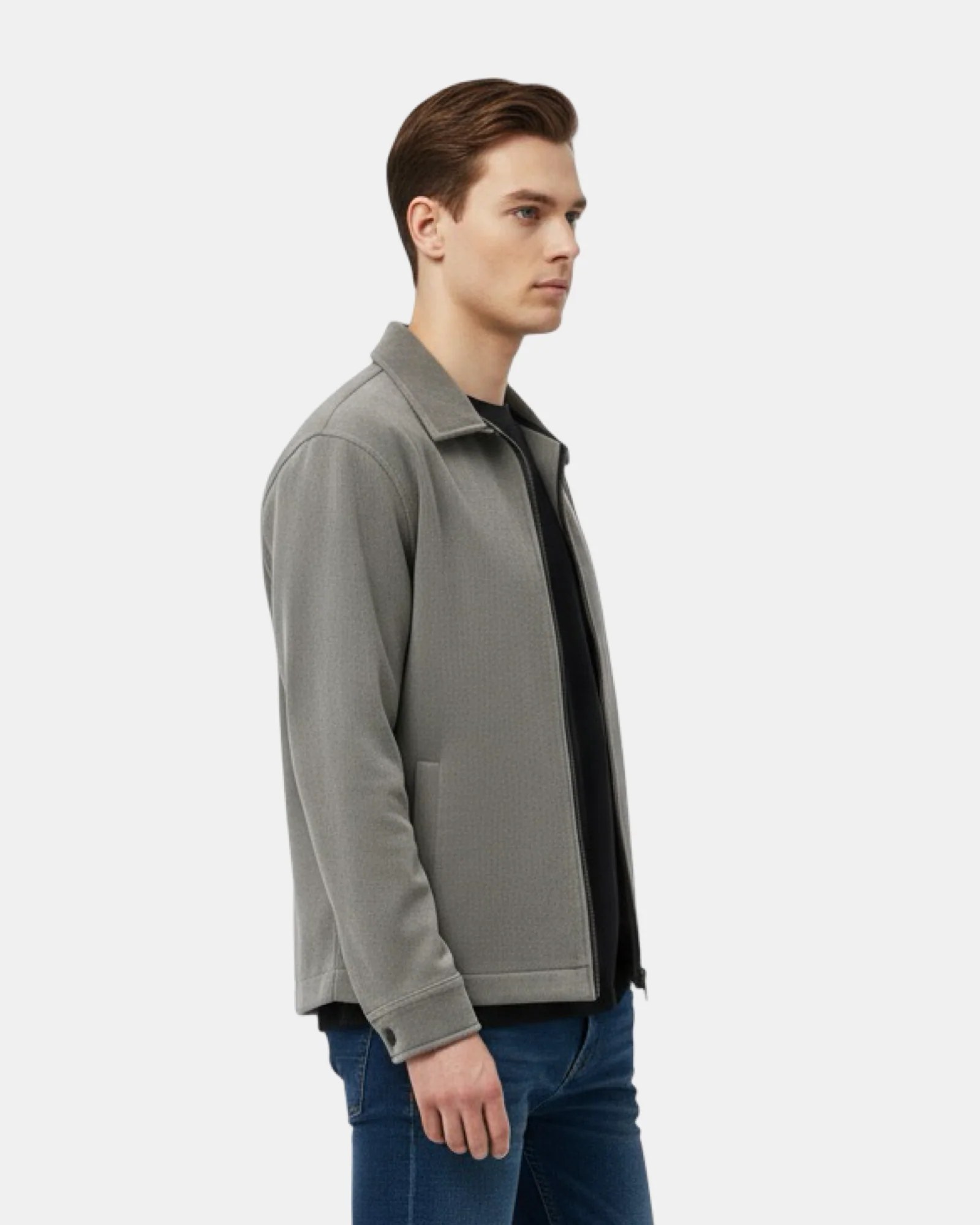 STONE GREY CORDUROY ZIP-UP OVERSHIRT W26