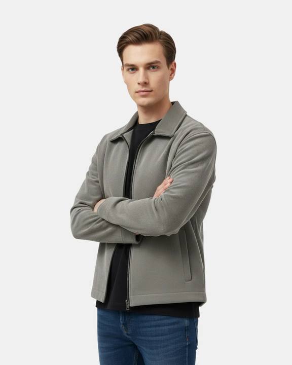 STONE GREY CORDUROY ZIP-UP OVERSHIRT W26